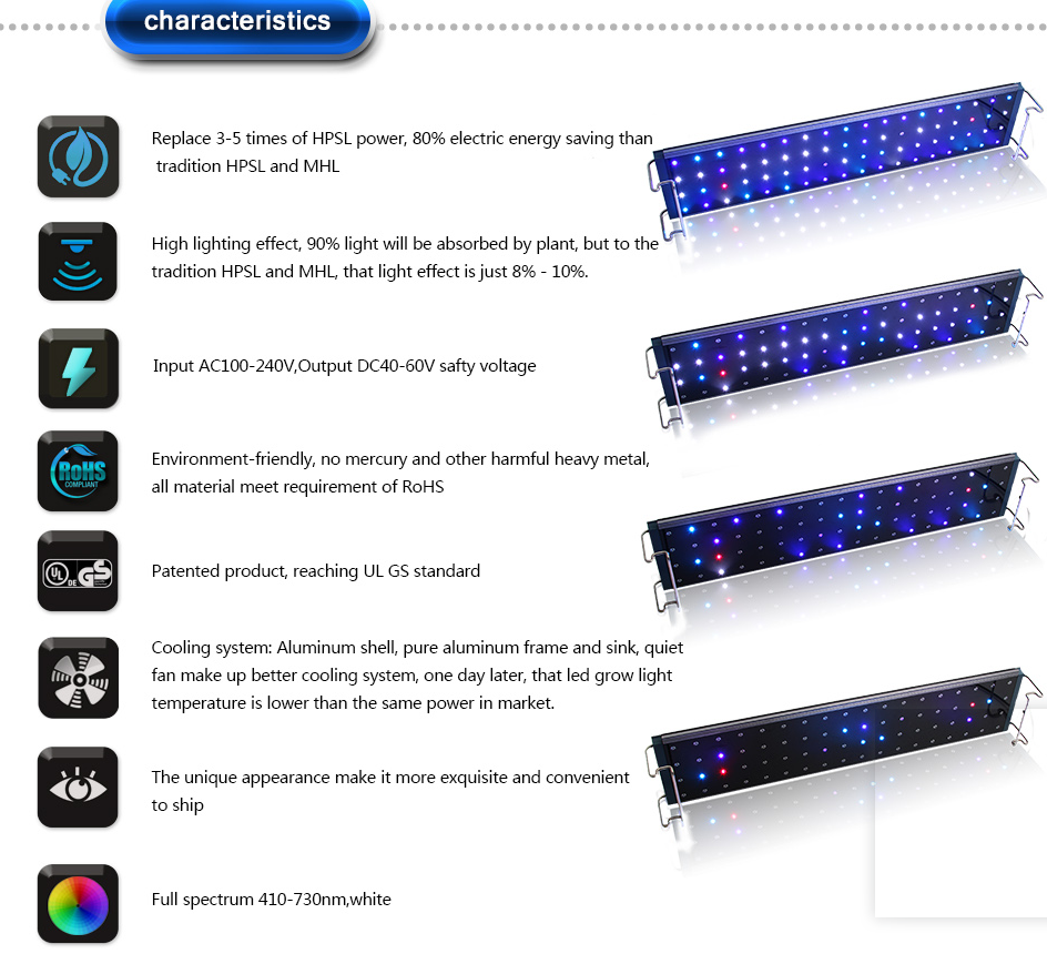 Wifi control dimmbale and programmable Led Aquarium lights for saltwater and freshwater