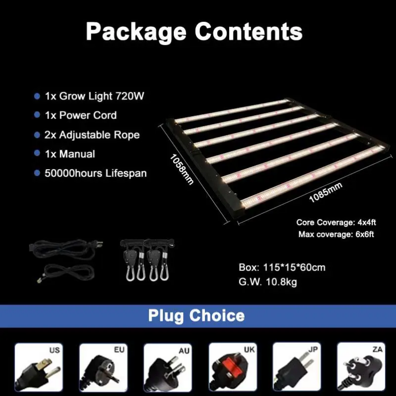 720W 6Bar 5 Channel Spider Farmer Full Spectrum Samsung Lm281b Lm301h Evo Led Grow Light