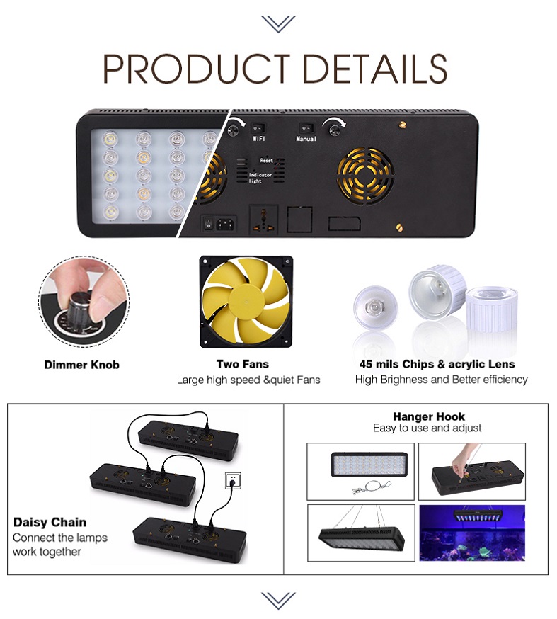 165w Real Power  Wireless Control With 7-colors Multi Spectrum Aquarium Light for Reef Aquariums
