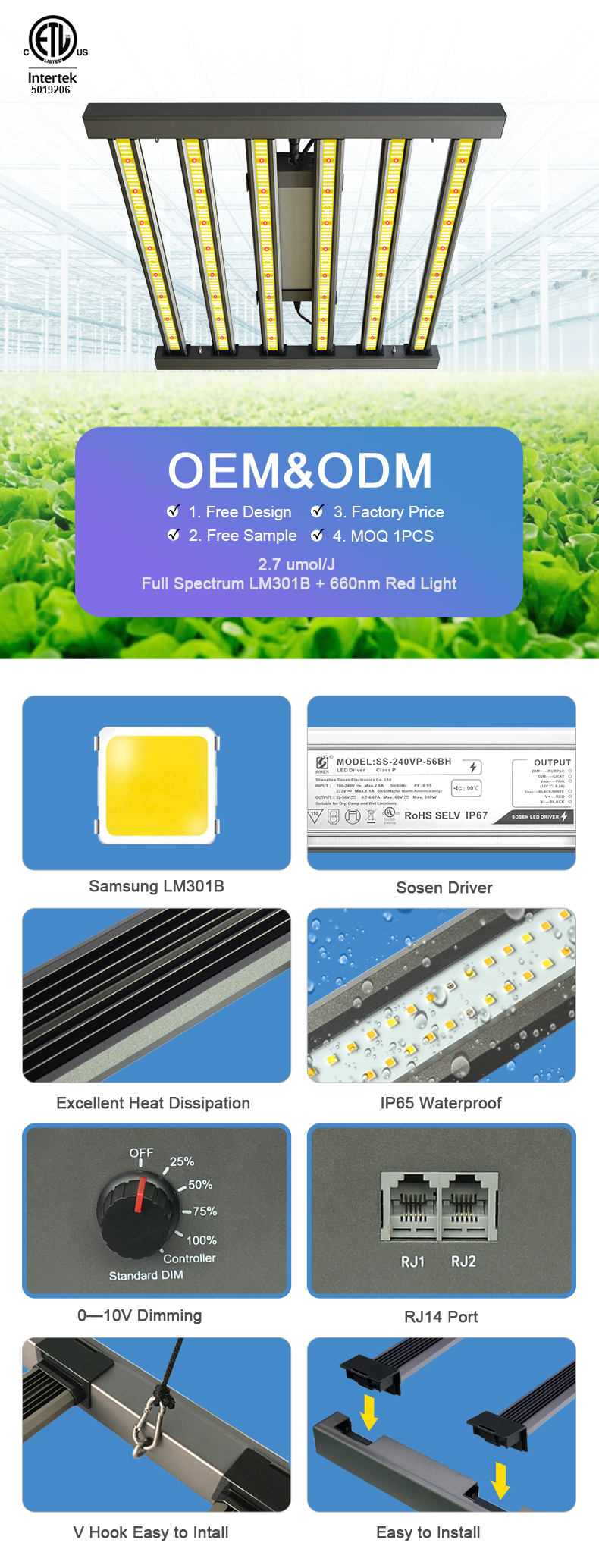 240W 320W 480W full spectrum Spider bars detachable type