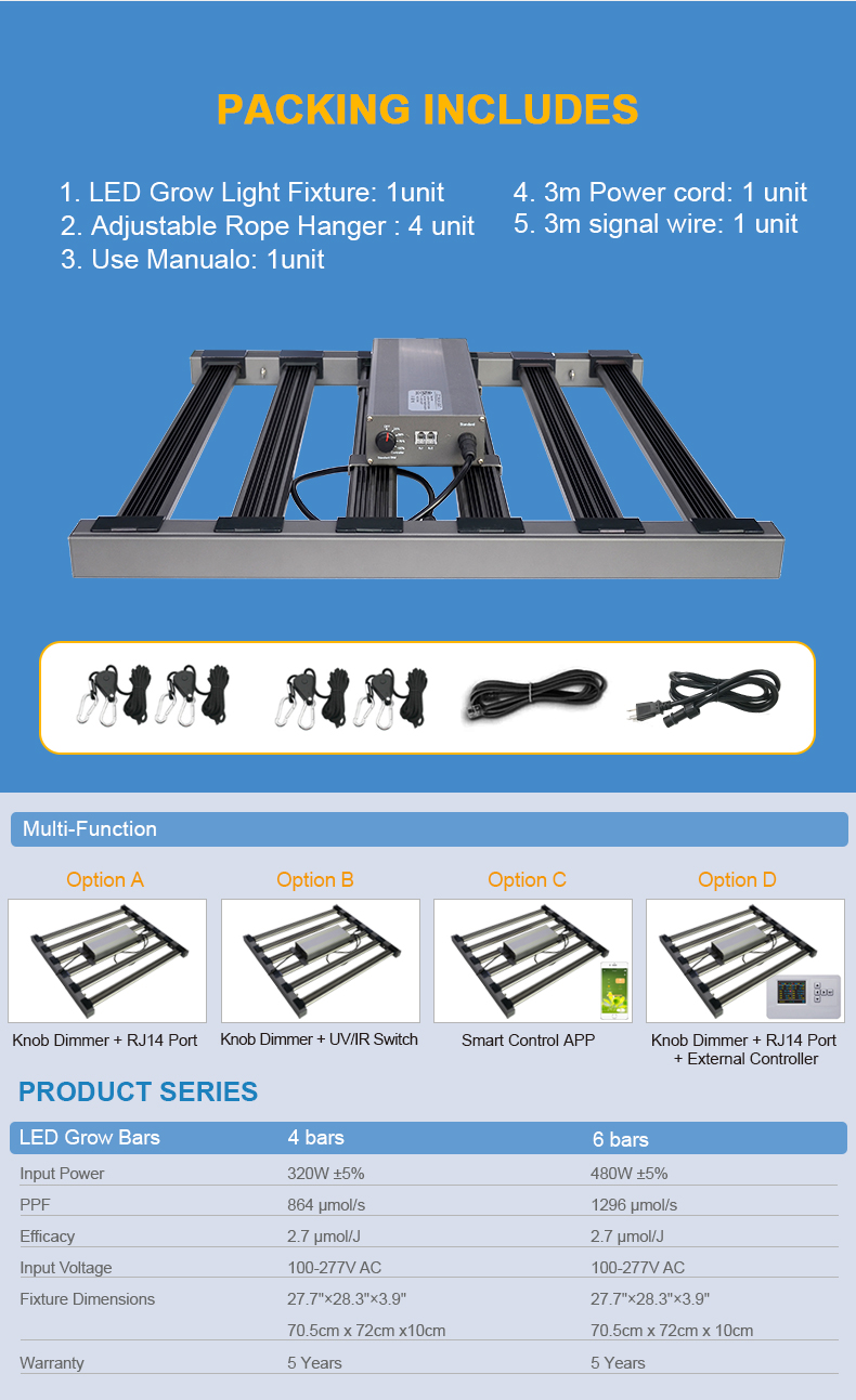 240W 320W 480W full spectrum Spider bars detachable type