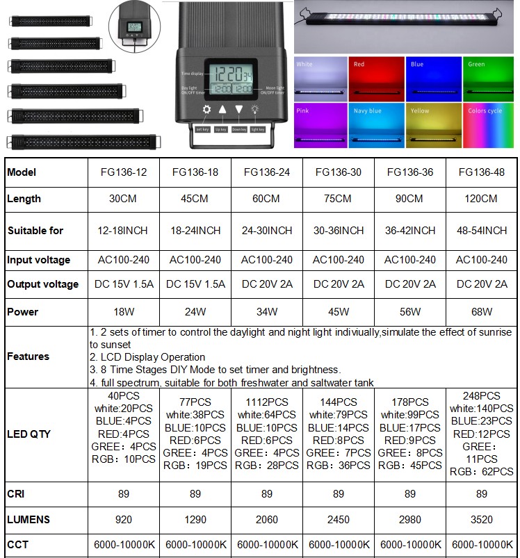 Screen Led Aquarium Light Fish tank Coral Reef Light APpControl 30/45/60/90/120cm